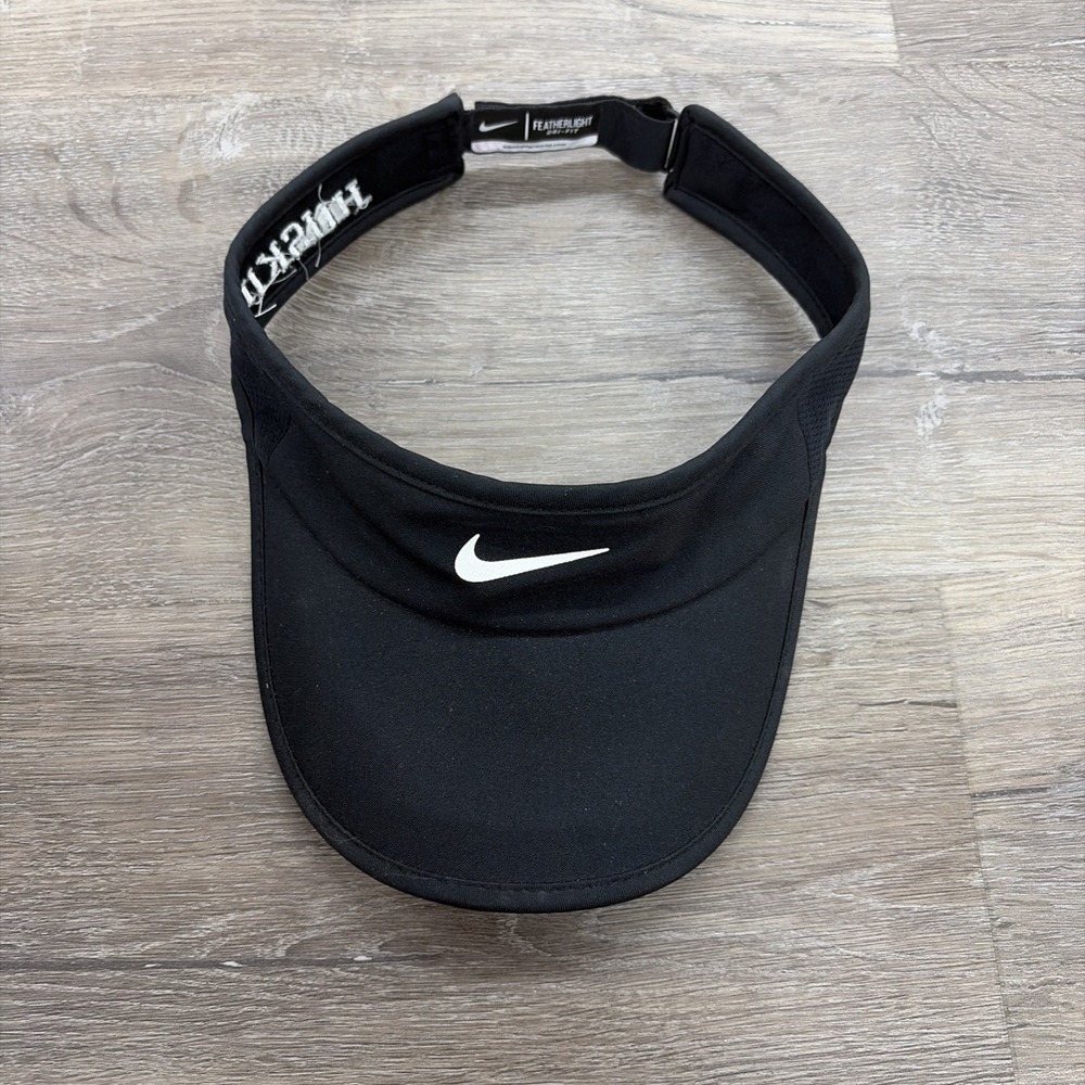 Nike Featherlight Visor Strap Back Adult Black Dri-Fit Running Golf Black One Sz